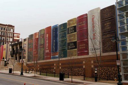 Полка с книгами. Оригинальный вид библиотеки в Канзасе.