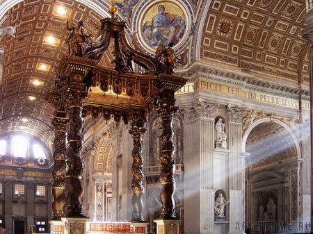 Внутреннее убранство базилики Святого Петра - алтарь с балдахином,  Рим, Италия (1624 - 1633 гг.)